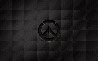 Logo Overwatch carbone, 4k, art grunge, fond carbone, cr&#233;atif, logo noir Overwatch, jeux en ligne, logo Overwatch, Overwatch