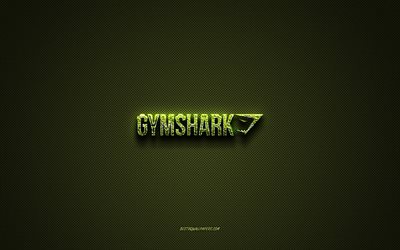 Gymshark logosu, yeşil yaratıcı logo, &#231;i&#231;ek sanatı logosu, Gymshark amblemi, yeşil karbon fiber doku, Gymshark, yaratıcı sanat