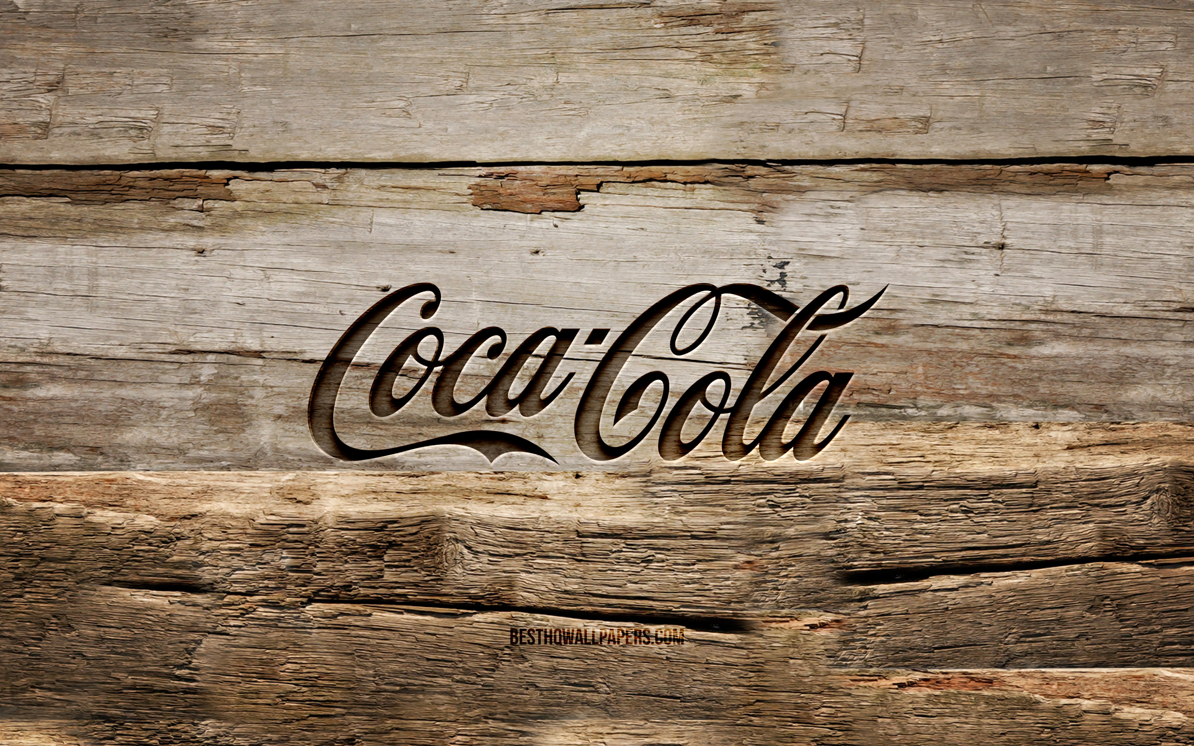 Download wallpapers Coca-Cola wooden logo, 4K, wooden backgrounds, brands,  Coca-Cola logo, creative, wood carving, Coca-Cola for desktop with  resolution 3840x2400. High Quality HD pictures wallpapers
