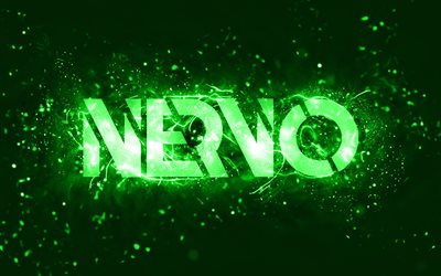 Nervo green logo, 4k, Australian DJs, green neon lights, Olivia Nervo, Miriam Nervo, green abstract background, Nick van de Wall, Nervo logo, music stars, Nervo
