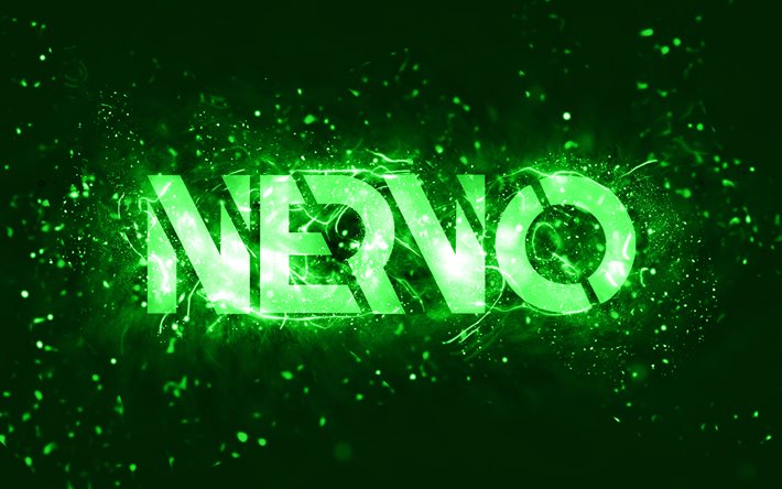 Nervo yeşil logo, 4k, Avustralyalı DJ&#39;ler, yeşil neon ışıklar, Olivia Nervo, Miriam Nervo, yeşil soyut arka plan, Nick van de Wall, Nervo logo, m&#252;zik yıldızları, Nervo