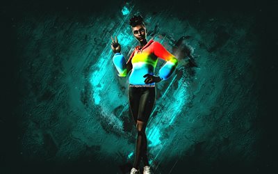 Fortnite Dyed Breeze Skin, Fortnite, personnages principaux, fond de pierre turquoise, Dyed Breeze, Peaux Fortnite, Dyed Breeze Skin, Dyed Breeze Fortnite, Personnages Fortnite