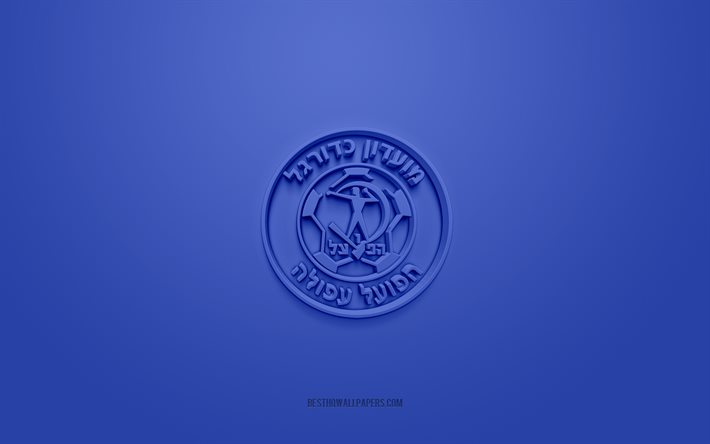 Hapoel Afula FC, creative 3D logo, blue background, Liga Leumit, 3d emblem, Israel Football Club, Afula, Israel, 3d art, football, Hapoel Afula FC 3d logo