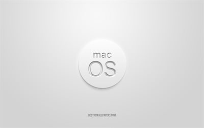 MacOS 3D logosu, beyaz arka plan, MacOS beyaz logosu, 3D logosu, MacOS amblemi, MacOS, 3D sanat