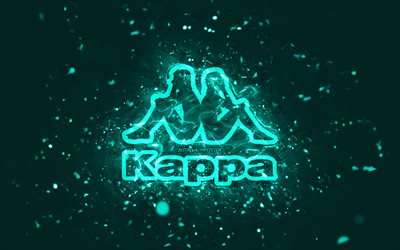 Kappa turkos logotyp, 4k, turkos neonljus, kreativ, turkos abstrakt bakgrund, Kappa logotyp, varum&#228;rken, Kappa