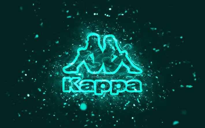 Kappa turkuaz logo, 4k, turkuaz neon ışıklar, yaratıcı, turkuaz soyut arka plan, Kappa logo, markalar, Kappa