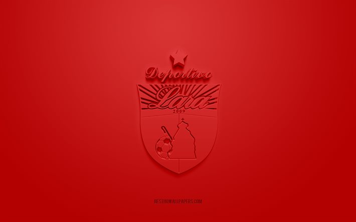 Deportivo Lara, logotipo 3D criativo, fundo vermelho, sele&#231;&#227;o venezuelana de futebol, Divis&#227;o Primera da Venezuela, Lara, Venezuela, arte 3D, futebol, logotipo 3D do Deportivo Lara