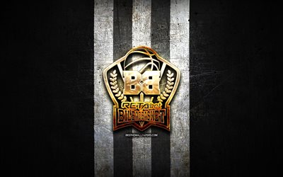 Bilbao Basket, golden logo, ACB, black metal background, spanish basketball team, Bilbao Basket logo, basketball, Surne Bilbao Basket