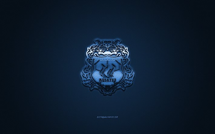 ThespaKusatsu Gunma, squadra di calcio Giapponese, logo blu, sfondo blu in fibra di carbonio, J2 League, calcio, Maebashi, Giappone, logo ThespaKusatsu Gunma