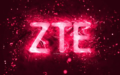 ZTE pembe logosu, 4k, pembe neon ışıkları, yaratıcı, pembe soyut arka plan, ZTE logosu, markalar, ZTE