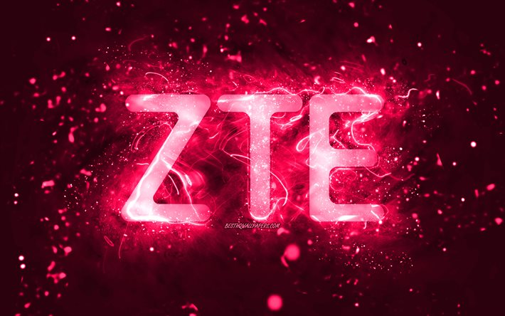 Logo rose ZTE, 4k, n&#233;ons roses, cr&#233;atif, fond abstrait rose, logo ZTE, marques, ZTE