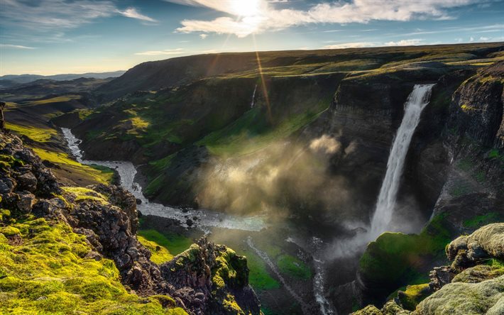 ハイフォス, Waterfall, おばあちゃん, アイスランド, 山川, 小滝, ハイフォスの滝, おばあちゃんの滝, bonsoir, sunset