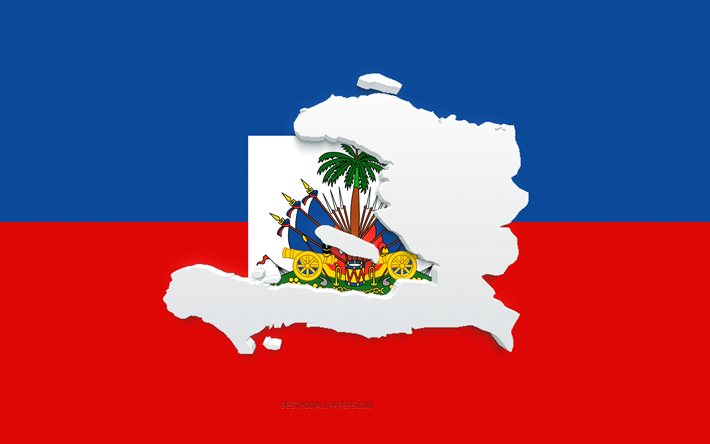 haiti karte silhouette, flagge von haiti, silhouette auf der flagge, haiti, 3d haiti karte silhouette, haiti flagge, haiti 3d karte