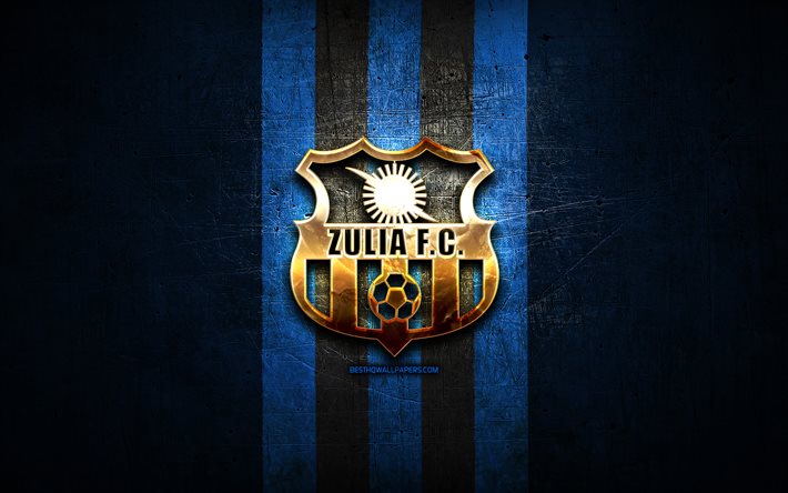zulia fc, goldenes logo, la liga futve, blauer metallhintergrund, fu&#223;ball, venezolanischen fu&#223;ballverein, zulia fc-logo, venezolanische primera division, fc zulia