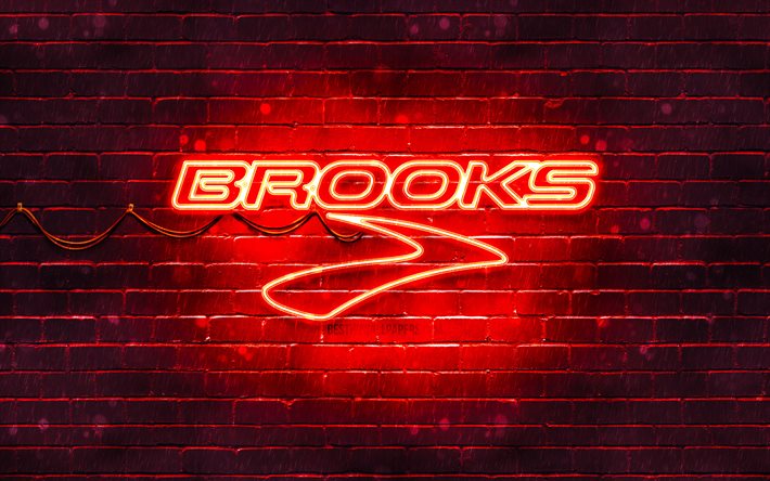 Brooks Sports kırmızı logo, 4k, kırmızı brickwall, Brooks Sports logo, markalar, Brooks Sports neon logo, Brooks Sports