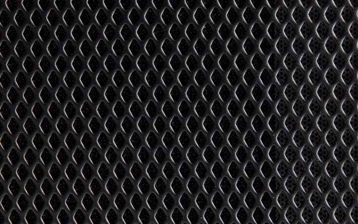 grille métallique noire, macro, motifs rhombiques métalliques, textures métalliques, grille métallique, arrière-plans métalliques, texture de grille métallique, motif de grille métallique, fond de grille métallique, motifs de grille
