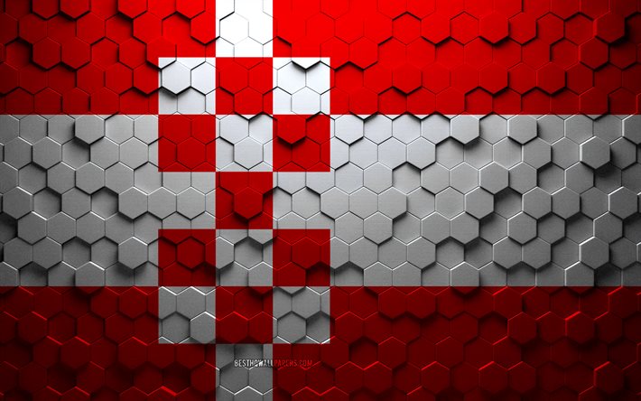 Drapeau de Hamm, art en nid d&#39;abeille, drapeau des hexagones de Hamm, Hamm, art des hexagones 3d, drapeau de Hamm