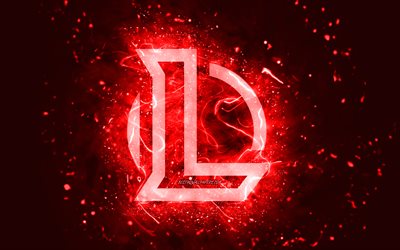 League of Legends red logo, 4k, LoL, red neon lights, creative, red abstract background, League of Legends logo, LoL logo, online games, League of Legends