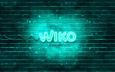 wiko t&#252;rkis logo, 4k, t&#252;rkis brickwall -, wiko-logo, marken, wiko neon-logo, wiko