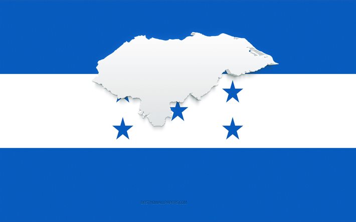 Sagoma mappa dell&#39;Honduras, bandiera dell&#39;Honduras, silhouette sulla bandiera, Honduras, sagoma della mappa dell&#39;Honduras 3d, mappa 3d dell&#39;Honduras