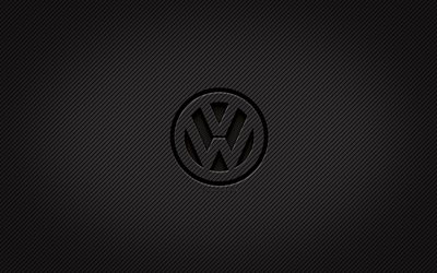 Volkswagen carbon logotyp, 4k, grunge art, carbon bakgrund, kreativ, Volkswagen svart logotyp, bilm&#228;rken, Volkswagen logotyp, Volkswagen, VW logo