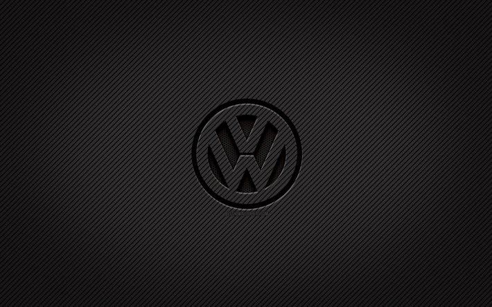 Logo carbone Volkswagen, 4k, art grunge, fond carbone, cr&#233;atif, logo noir Volkswagen, marques de voitures, logo Volkswagen, Volkswagen, logo VW