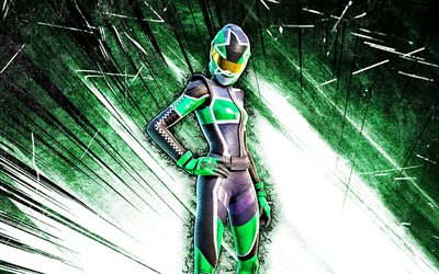 4k, Green Pitstop, grunge art, Fortnite Battle Royale, Fortnite characters, green abstract rays, Green Pitstop Skin, Fortnite, Green Pitstop Fortnite