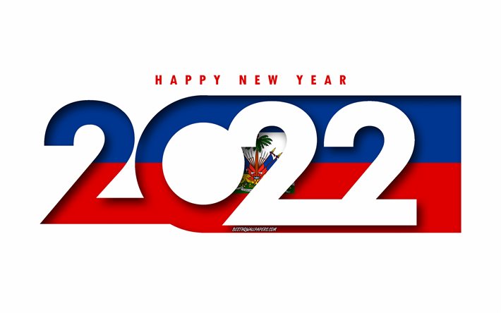 Happy New Year 2022 Haiti, beyaz arka plan, Haiti 2022, Haiti 2022 Yeni Yıl, 2022 kavramlar, Haiti, Haiti Bayrağı