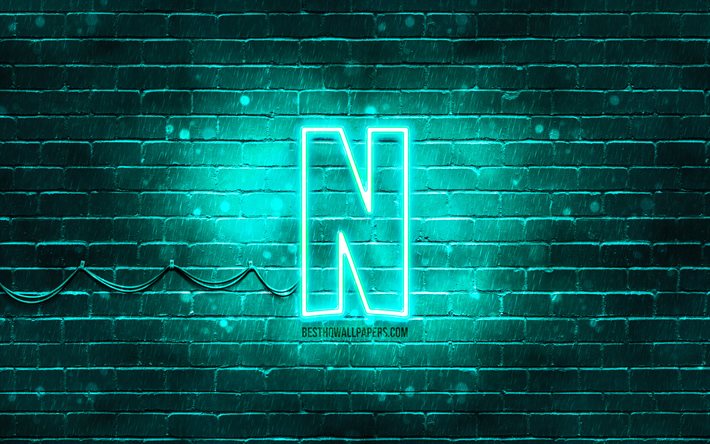 Logo turquoise Netflix, 4k, mur de briques turquoise, logo Netflix, marques, logo n&#233;on Netflix, Netflix