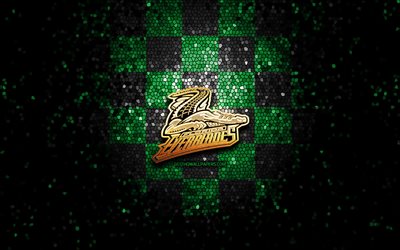 Florida Everblades, logotipo com glitter, ECHL, fundo xadrez preto verde, h&#243;quei, time de h&#243;quei americano, logotipo do Florida Everblades, arte em mosaico