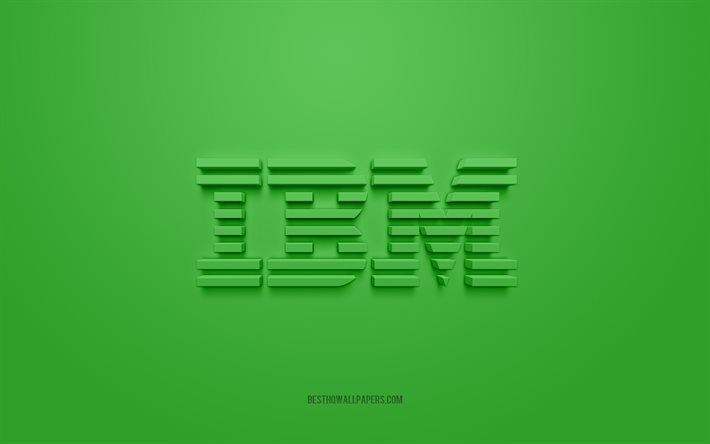 IBM 3d logosu, yeşil arka plan, IBM amblemi, IBM yeşil logosu, IBM, markalar, IBM logosu