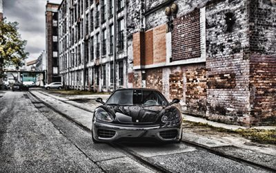 Ferrari 360 Modena, 4k, front view, black sports car, black sports coupe, black 360 Modena, Italian sports cars, Ferrari