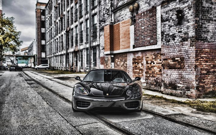 Ferrari 360 Modena, 4k, vue de face, voiture de sport noire, coup&#233; sport noir, noir 360 Modena, voitures de sport italiennes, Ferrari