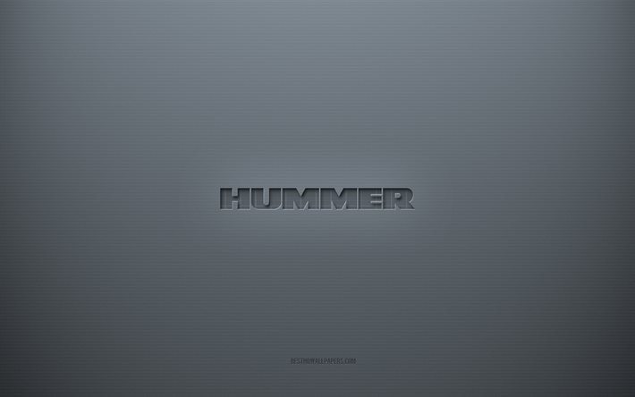 Logo Hummer, sfondo grigio creativo, emblema Hummer, trama di carta grigia, Hummer, sfondo grigio, logo Hummer 3d