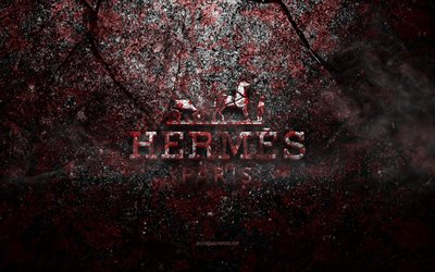 Hermes logo, grunge art, Hermes taş logo, kırmızı taş doku, Hermes, grunge taş doku, Hermes amblemi, Hermes 3d logo