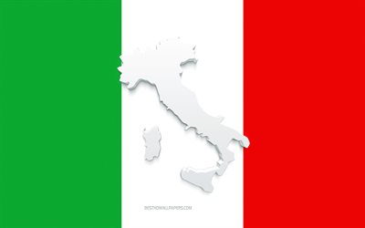 Italy map silhouette, Flag of Italy, silhouette on the flag, Italy, 3d Italy map silhouette, Italy flag, Italy 3d map