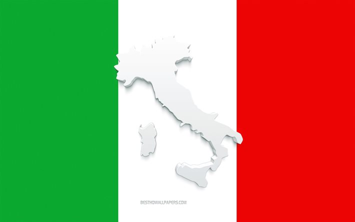Italy map silhouette, Flag of Italy, silhouette on the flag, Italy, 3d Italy map silhouette, Italy flag, Italy 3d map