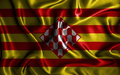 Girona flag, 4k, silk wavy flags, spanish provinces, Day of Girona, fabric flags, Flag of Girona, 3D art, Girona, Europe, Provinces of Spain, Girona 3D flag, Spain