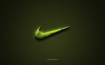 Nike logo, green creative logo, floral art logo, Nike emblem, green carbon fiber texture, Nike, creative art