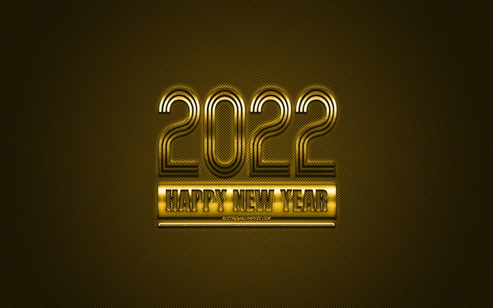 2022 New Year, 2022 yellow background, 2022 concepts, Happy New Year 2022, yellow carbon texture, yellow background