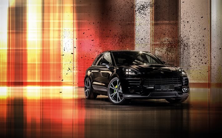 Porsche Macan, 4k, 2016, jakosuotimet, TechArt, tuning, musta Porsche