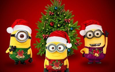 Minions, Christmas, Bob, Kevin, Stewart, X-mas tree, Despicable Me
