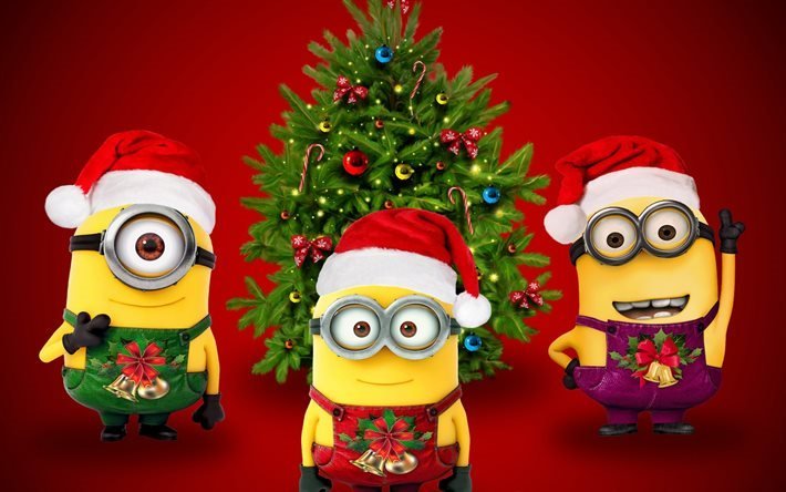 Minions, Christmas, Bob, Kevin, Stewart, X-mas tree, Despicable Me