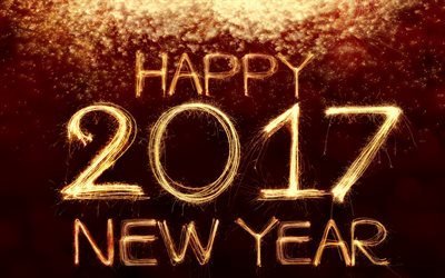happy new year, 2017, fireworks, lights, Christmas Wallpaper