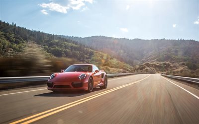 Porsche 911 Turbo, 2017, red sports coupe, racing car, German cars, Porsche