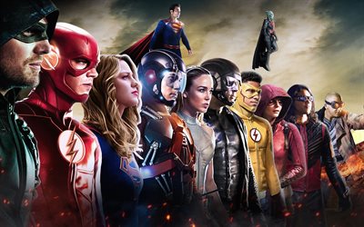 Les l&#233;gendes de Demain, en 2017, les super-h&#233;ros, la Fl&#232;che, Le Flash, Supergirl, Atome, Superman, Firestorm, Blanc Canaries