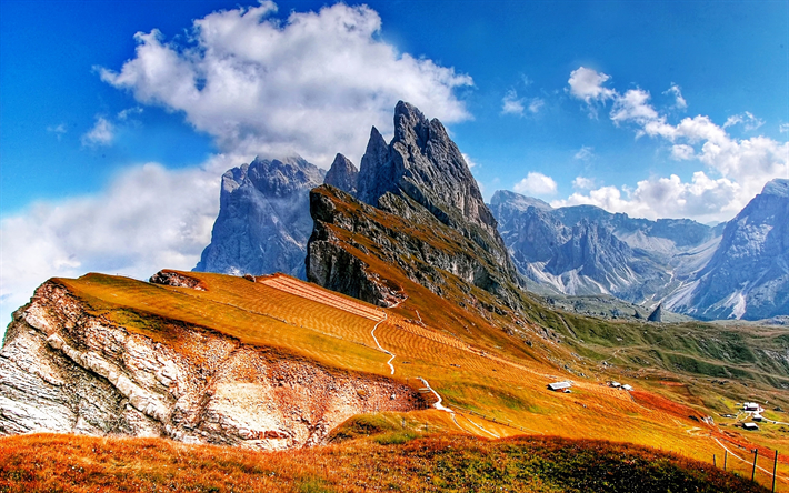 Dolomites, 岩山, ゲレンデ山, イタリア