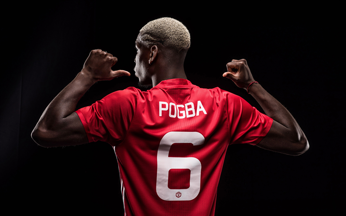 Paul Pogba, 4k, el Manchester United, sesi&#243;n de fotos, retrato, Inglaterra, jugador de f&#250;tbol franc&#233;s, de la Liga Premier