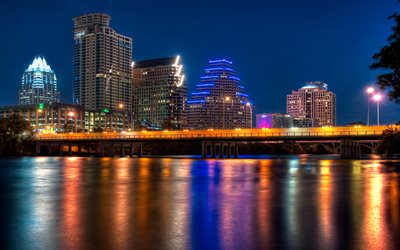 Austin, nightscapes, bridge, Texas, USA, America