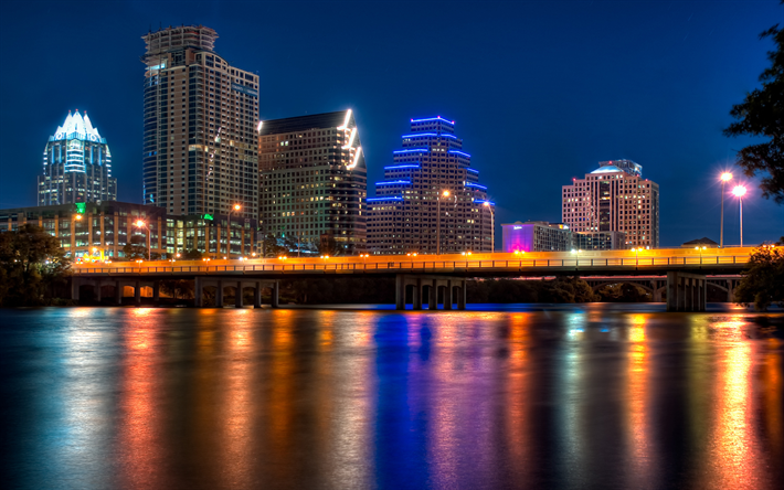 Austin, les paysages nocturnes, pont, Texas, &#233;tats-unis, l&#39;Am&#233;rique